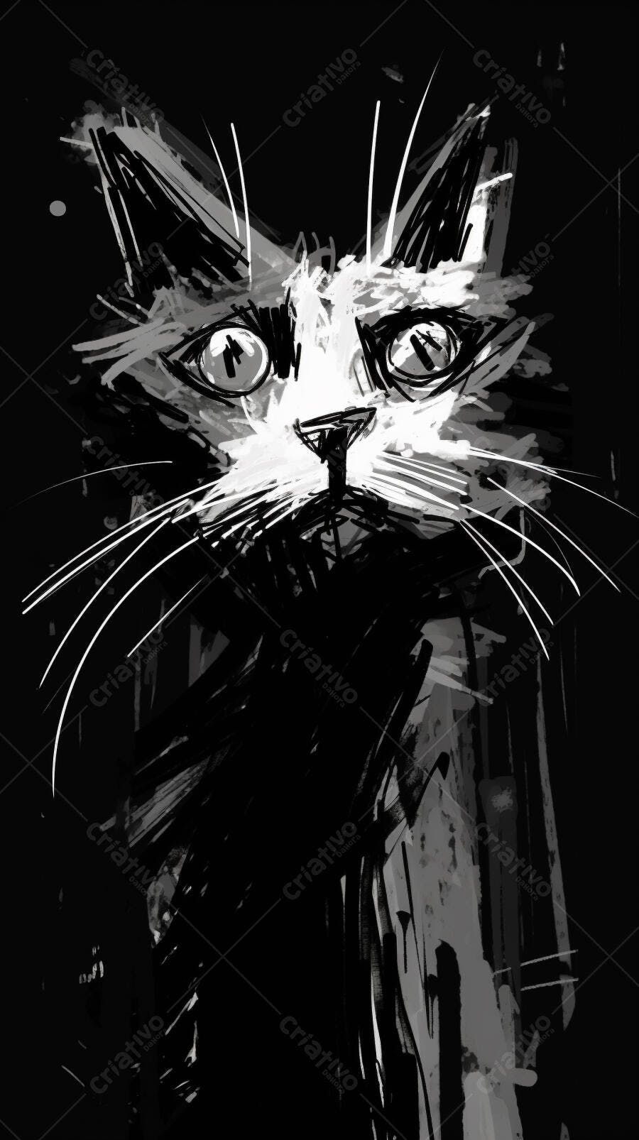 Retrato Abstrato Gato Preto e Branco
