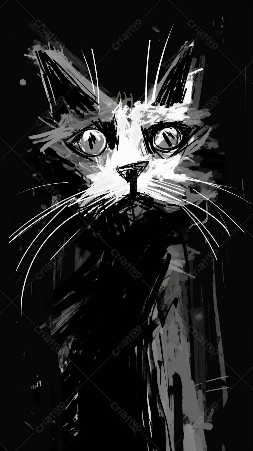 Arte de Gato Preto e Branco - Pintura Expressiva e Contemporânea