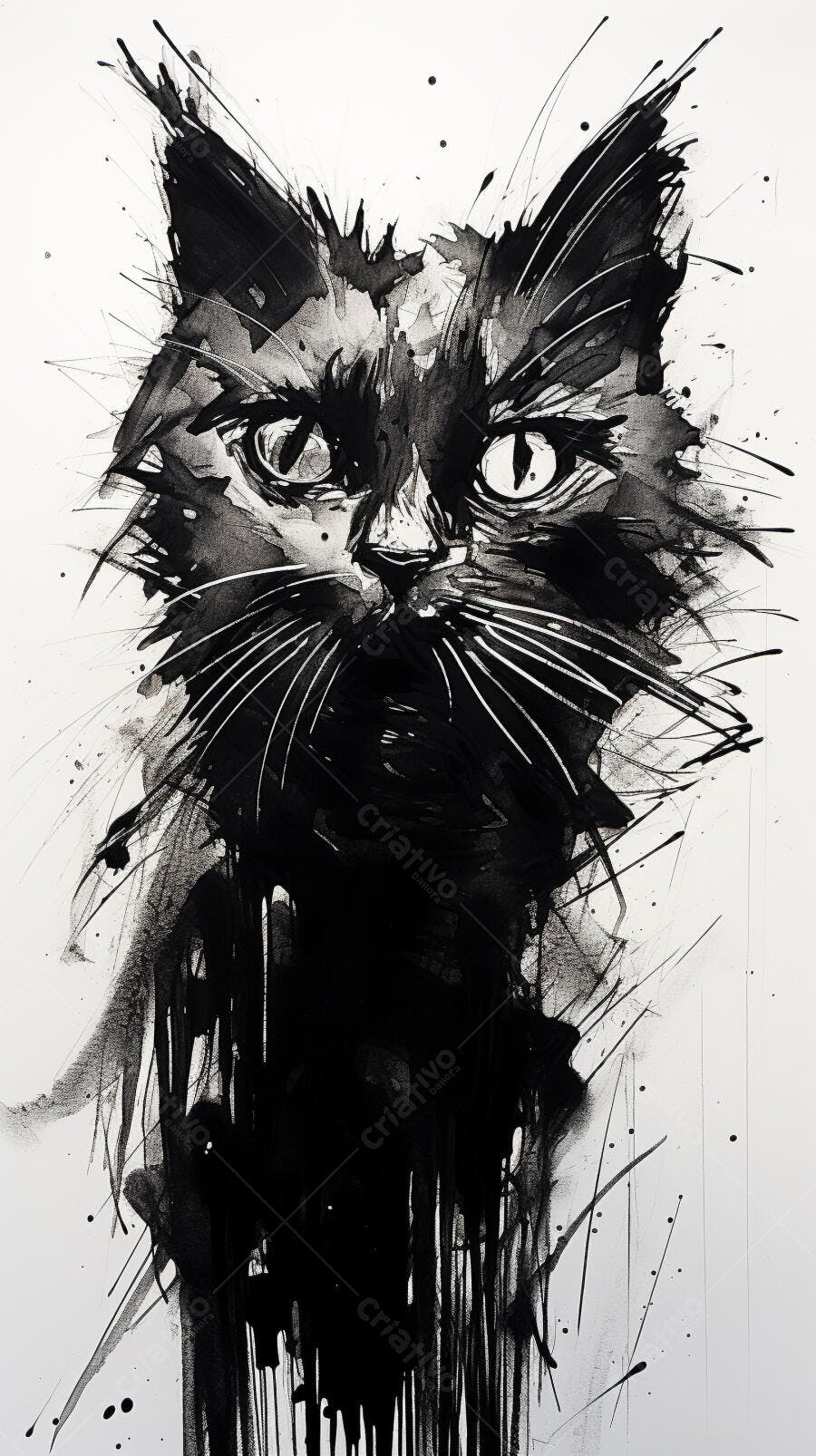 Gato preto estilo abstrato monocromático