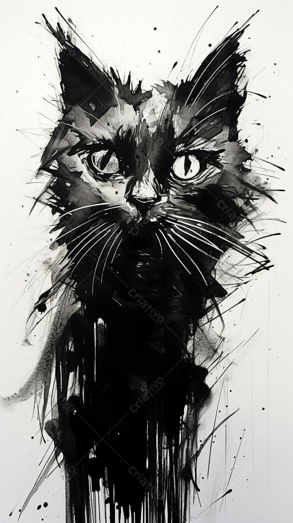 Arte de Gato Preto e Branco - Pintura Expressiva e Contemporânea