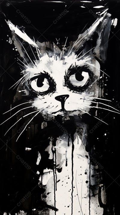 Arte de Gato Preto e Branco - Pintura Expressiva e Contemporânea