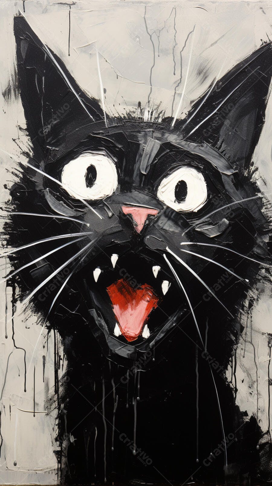 Gato Preto Expressão Intensa Pintura Abstrata