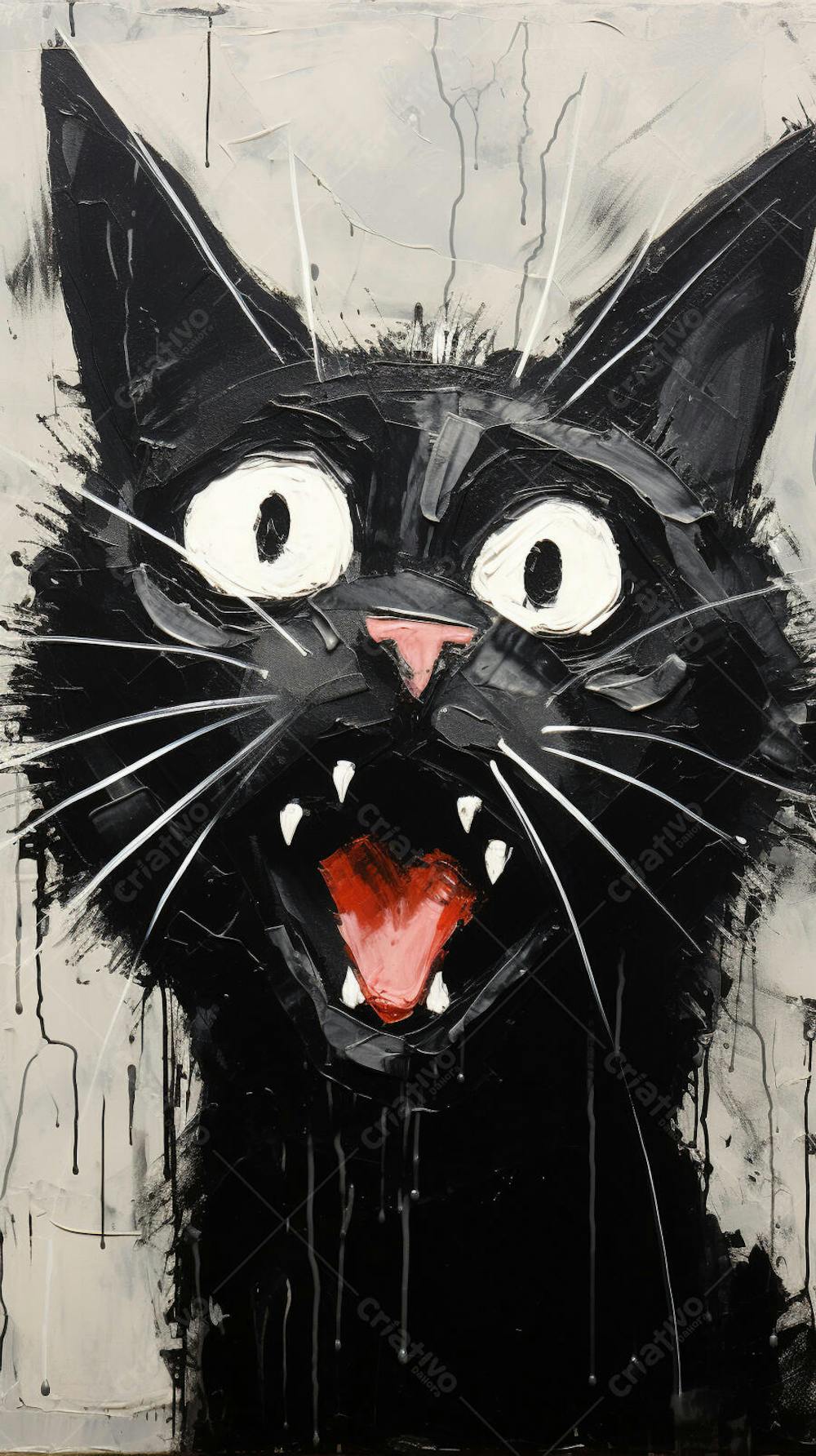 Arte de Gato Preto e Branco - Pintura Expressiva e Contemporânea