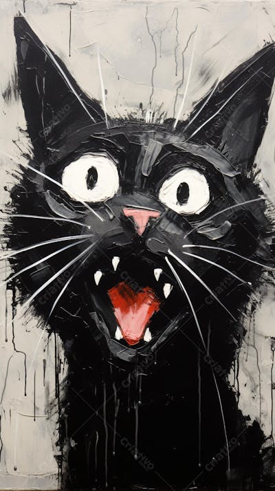 Arte de Gato Preto e Branco - Pintura Expressiva e Contemporânea