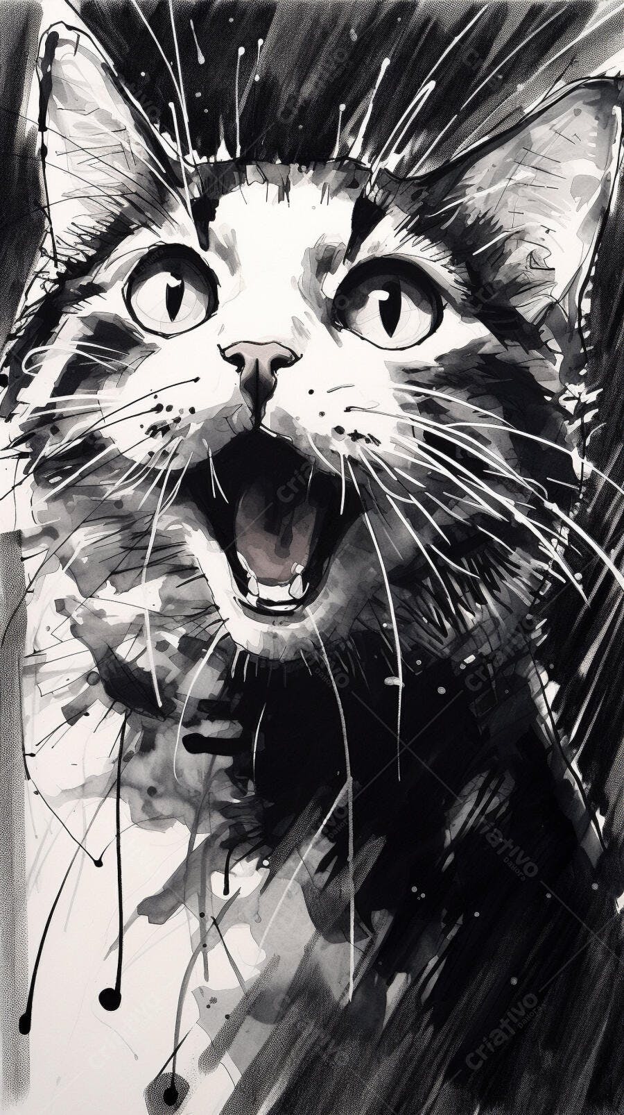Gato de Pelagem Mista Boca Aberta