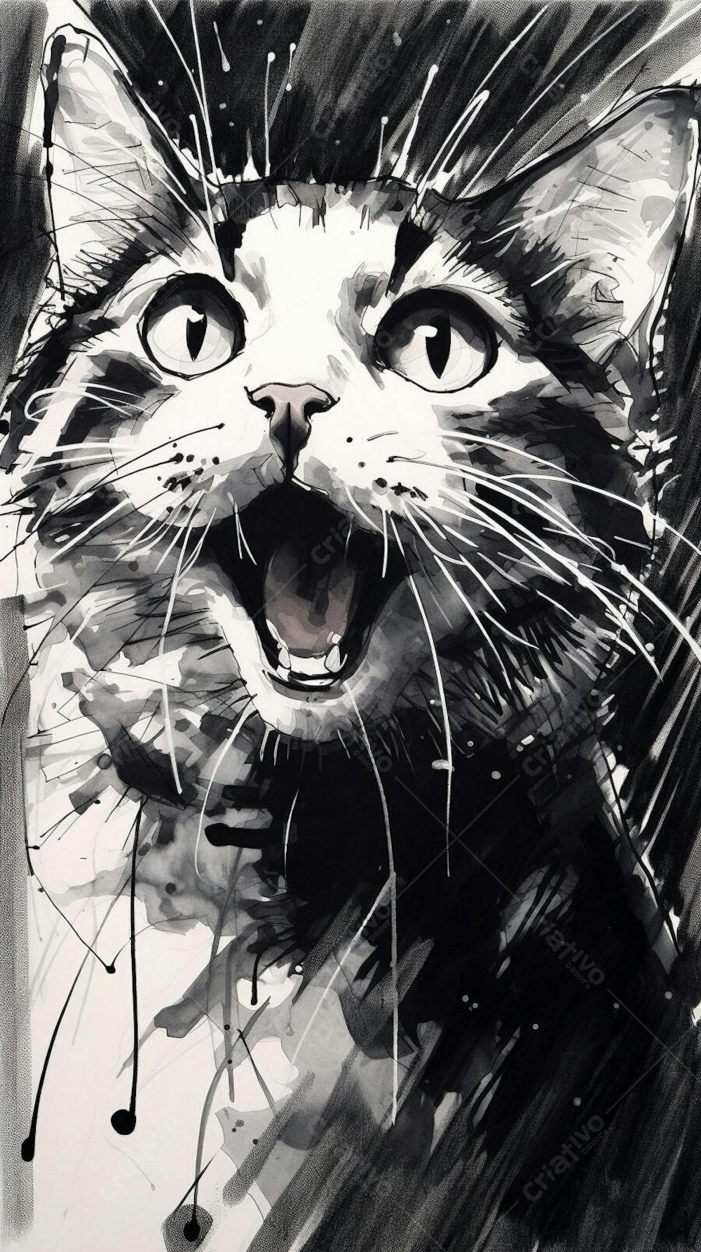 Arte de Gato Preto e Branco - Pintura Expressiva e Contemporânea