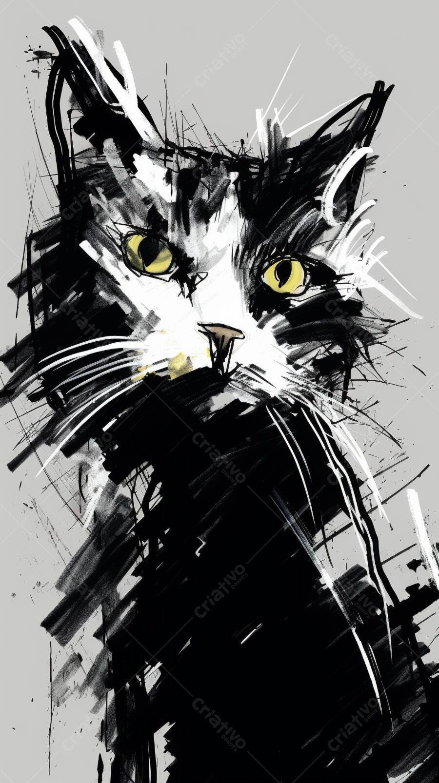 Gato preto e branco estilo abstrato