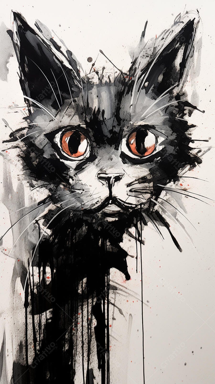 Gato Preto Abstrato em Pintura