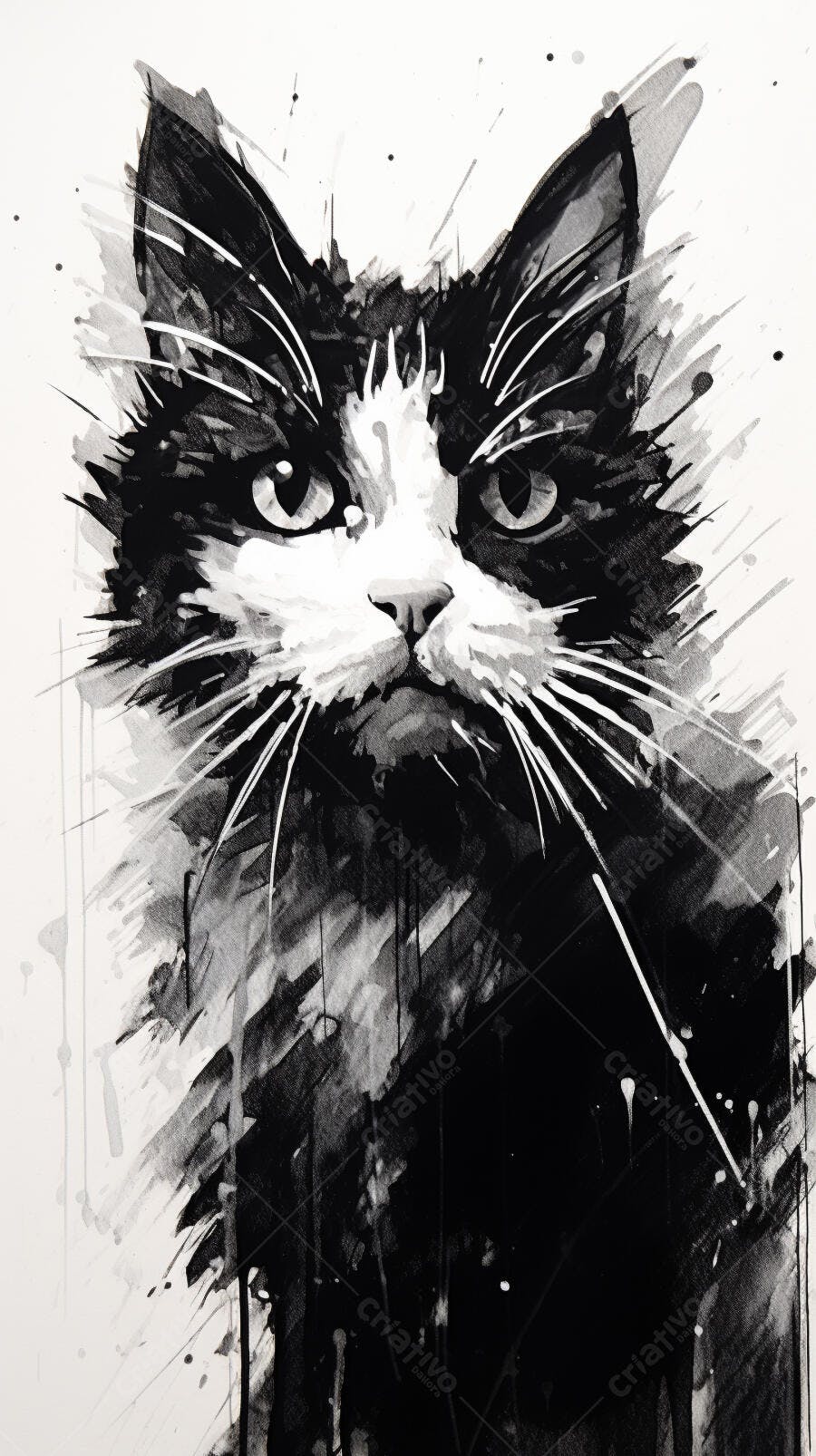 Gato bicolord em estilo aquarela monocromático