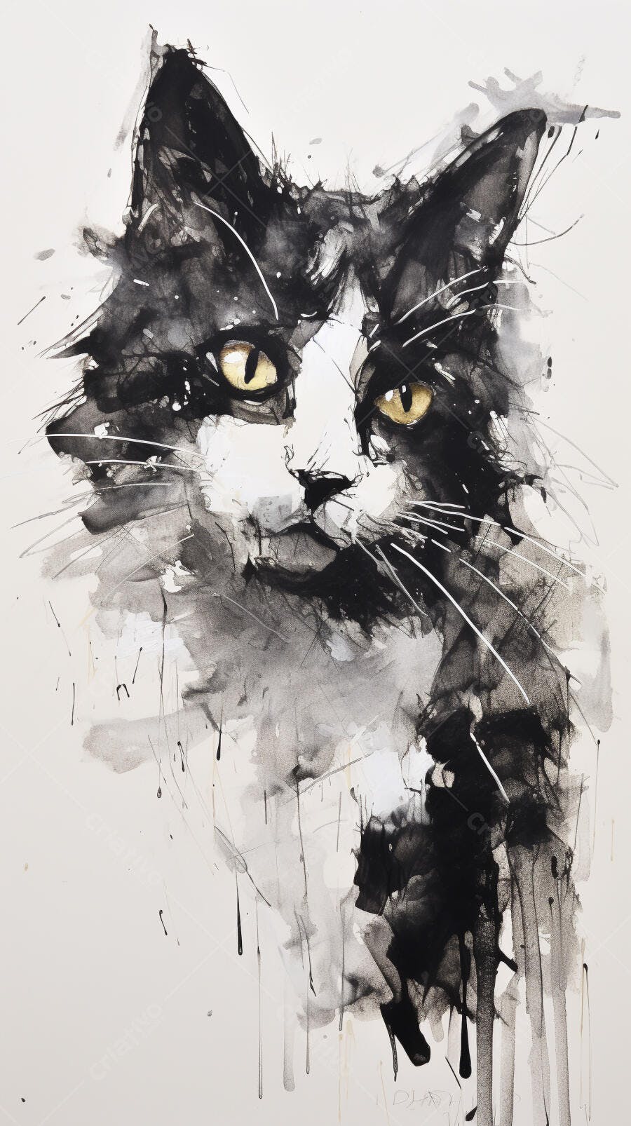 Gato Preto e Branco Pintura Abstrata
