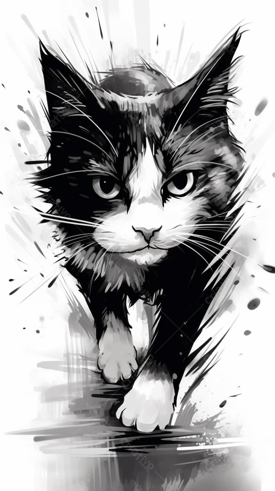 Gato bicolor em estilo aquarela monocromático