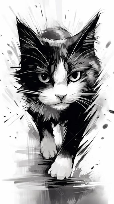 Arte de Gato Preto e Branco - Pintura Expressiva e Contemporânea