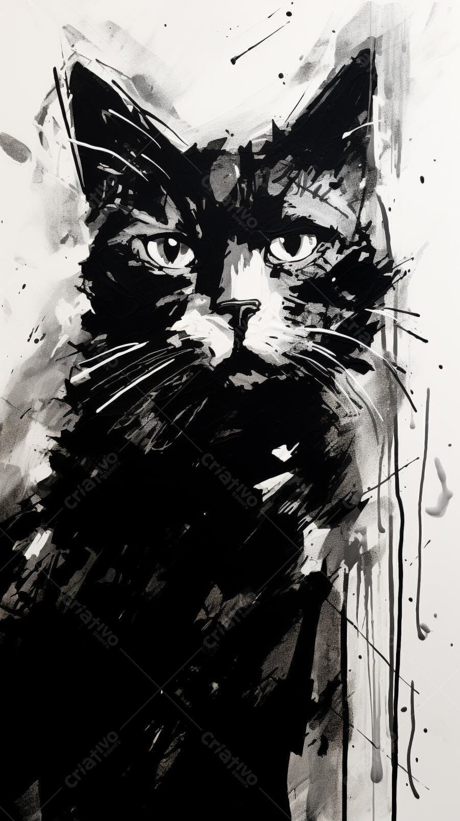 Gato preto pintura abstrata monocromática