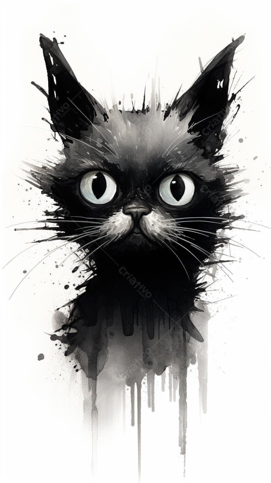 Gato Preto estilo aquarela monocromático