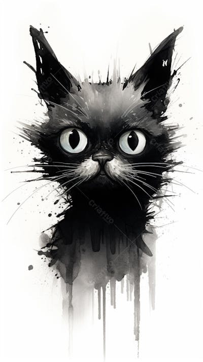 Arte de Gato Preto e Branco - Pintura Expressiva e Contemporânea