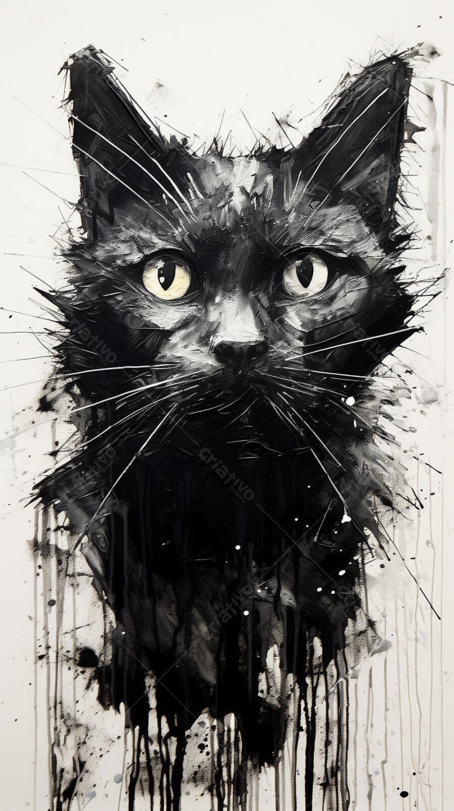 Gato Preto Abstrato em Pintura