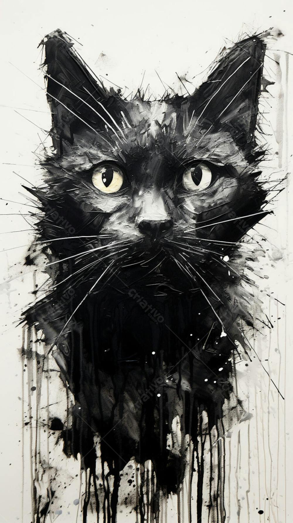 Arte de Gato Preto e Branco - Pintura Expressiva e Contemporânea