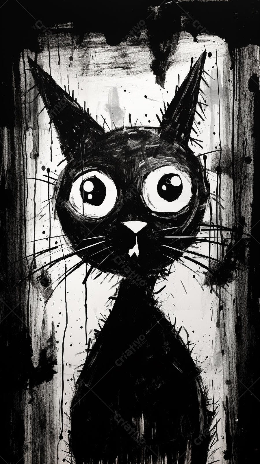 Gato preto estilo expressionista pintura