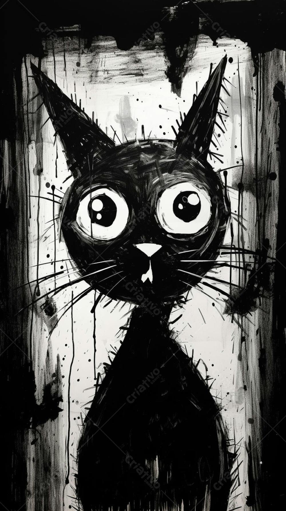 Arte de Gato Preto e Branco - Pintura Expressiva e Contemporânea