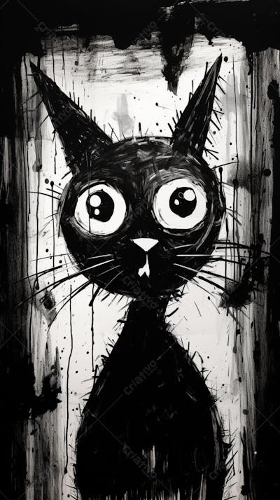 Arte de Gato Preto e Branco - Pintura Expressiva e Contemporânea