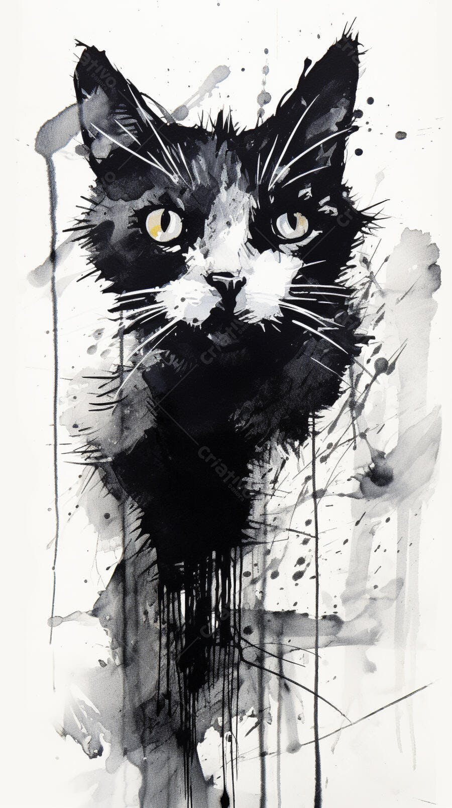 Gato preto e branco retrato abstrato