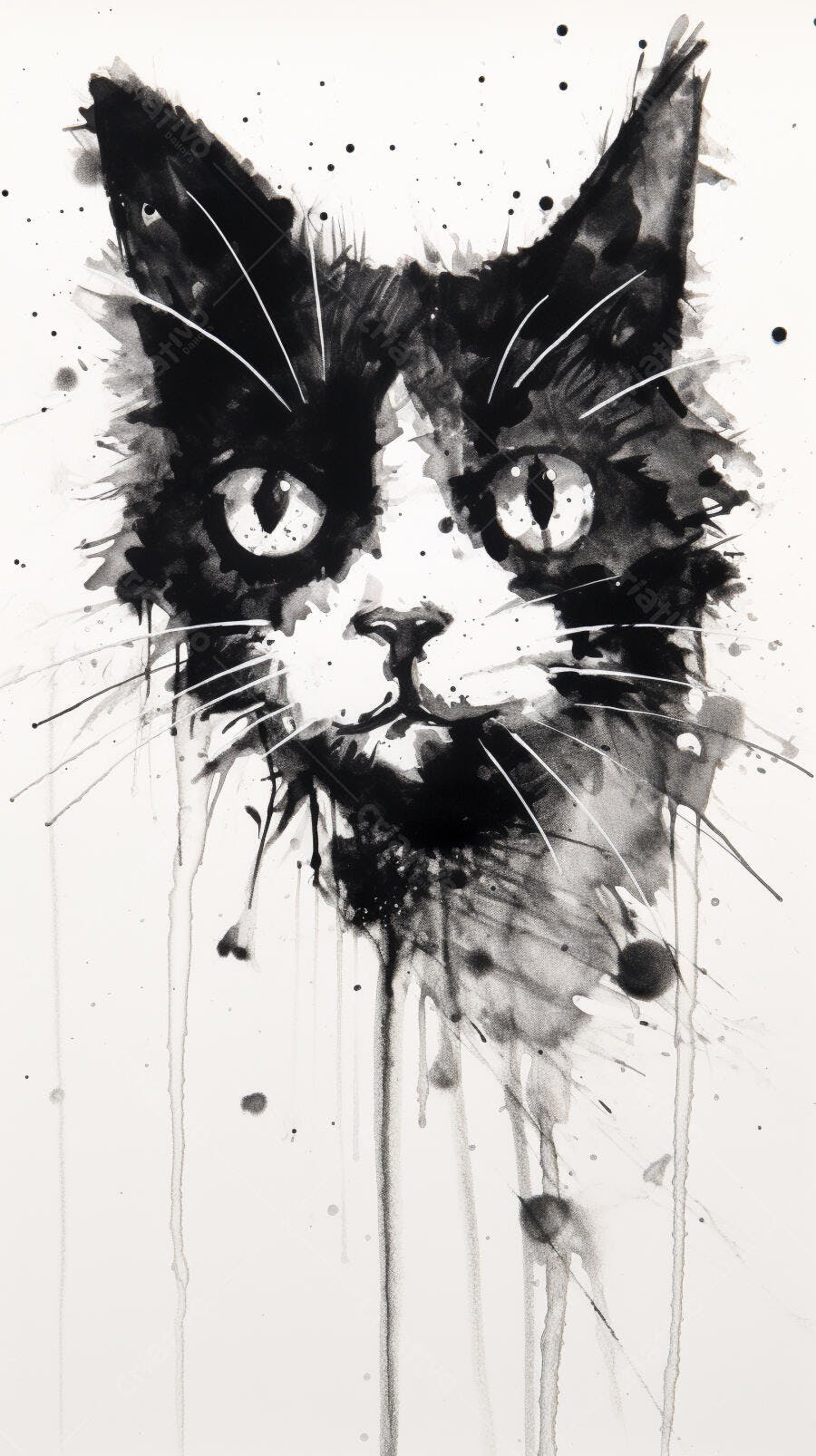Gato Preto e Branco Pintura Abstrata
