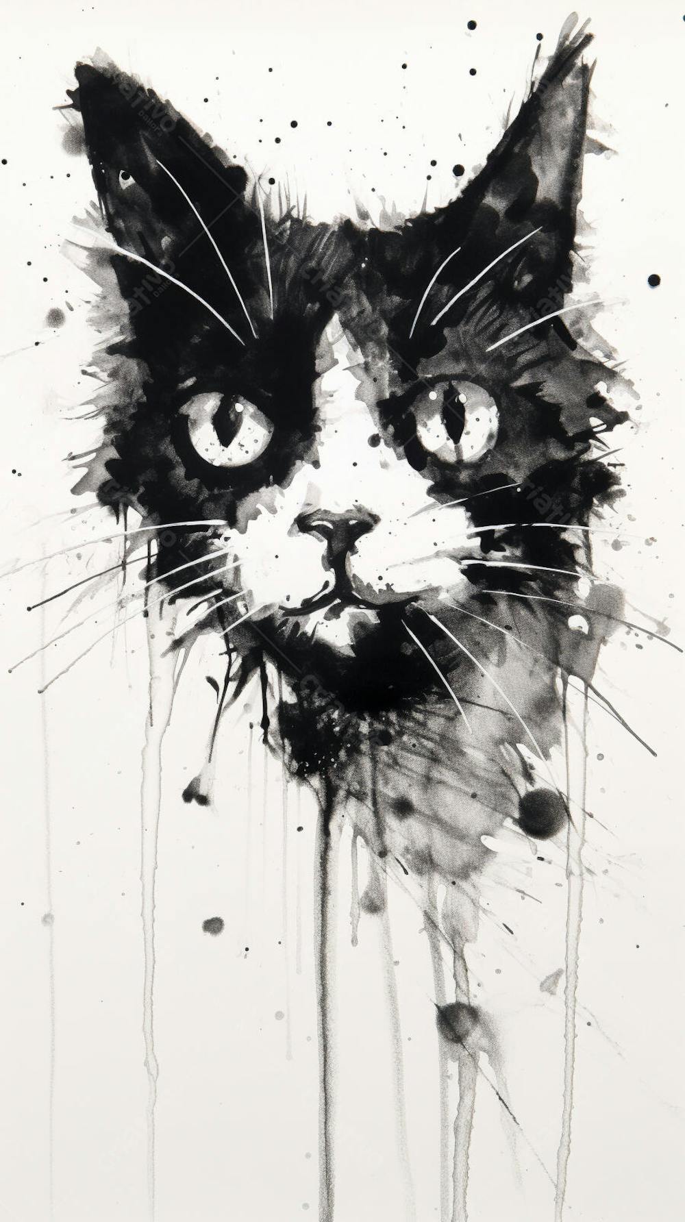 Arte de Gato Preto e Branco - Pintura Expressiva e Contemporânea
