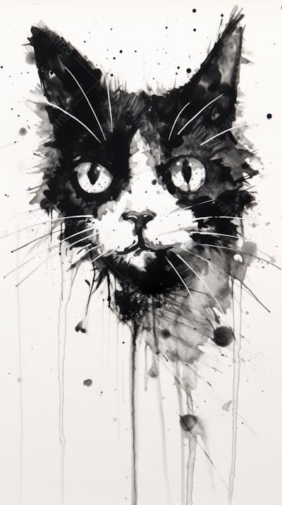 Arte de Gato Preto e Branco - Pintura Expressiva e Contemporânea