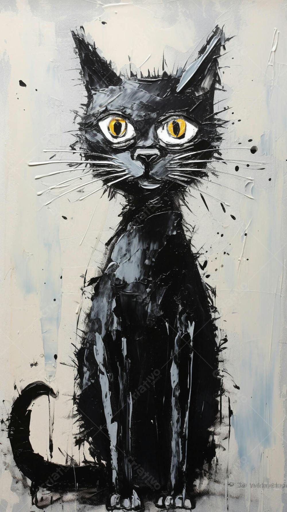 Arte de Gato Preto e Branco - Pintura Expressiva e Contemporânea