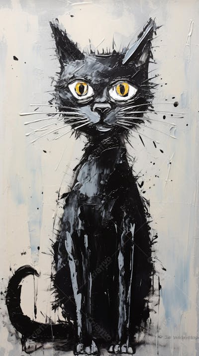 Arte de Gato Preto e Branco - Pintura Expressiva e Contemporânea