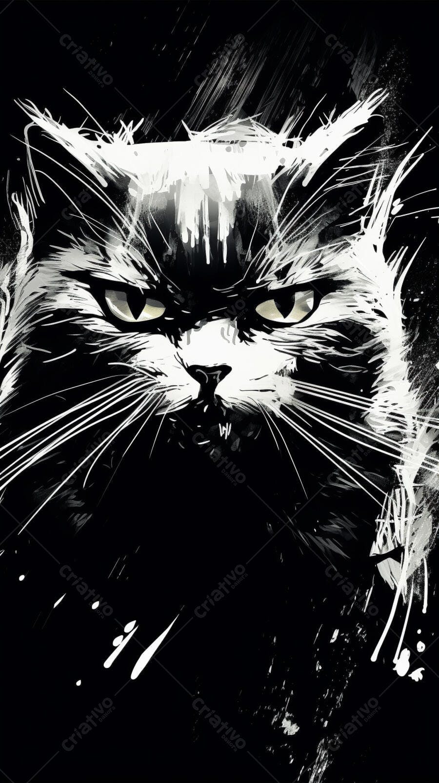 Gato Preto e Branco estilo abstrato
