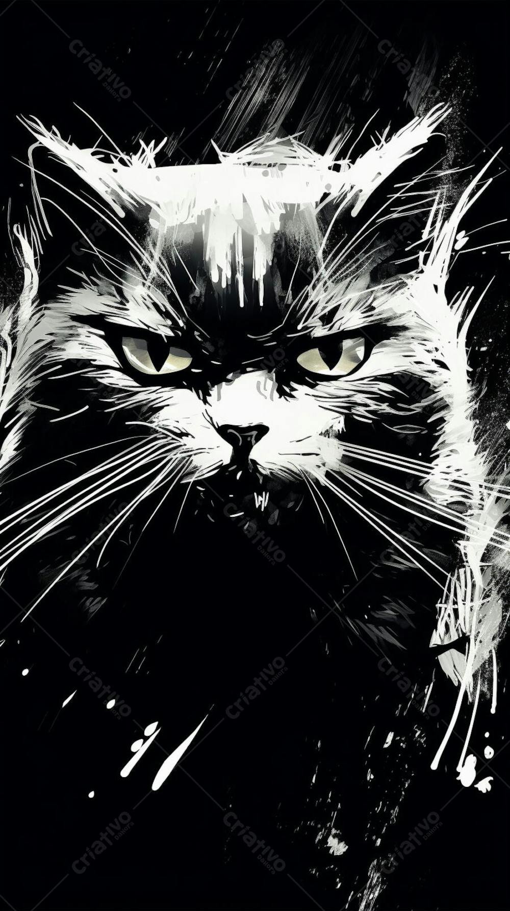 Arte de Gato Preto e Branco - Pintura Expressiva e Contemporânea