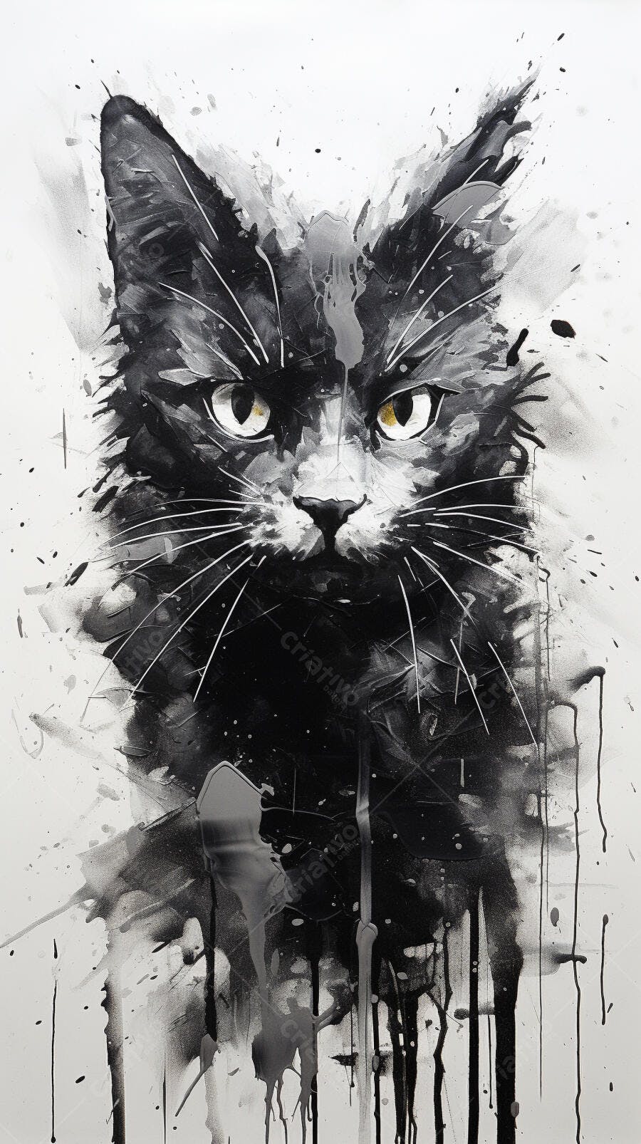Gato preto estilo abstrato em tons de cinza