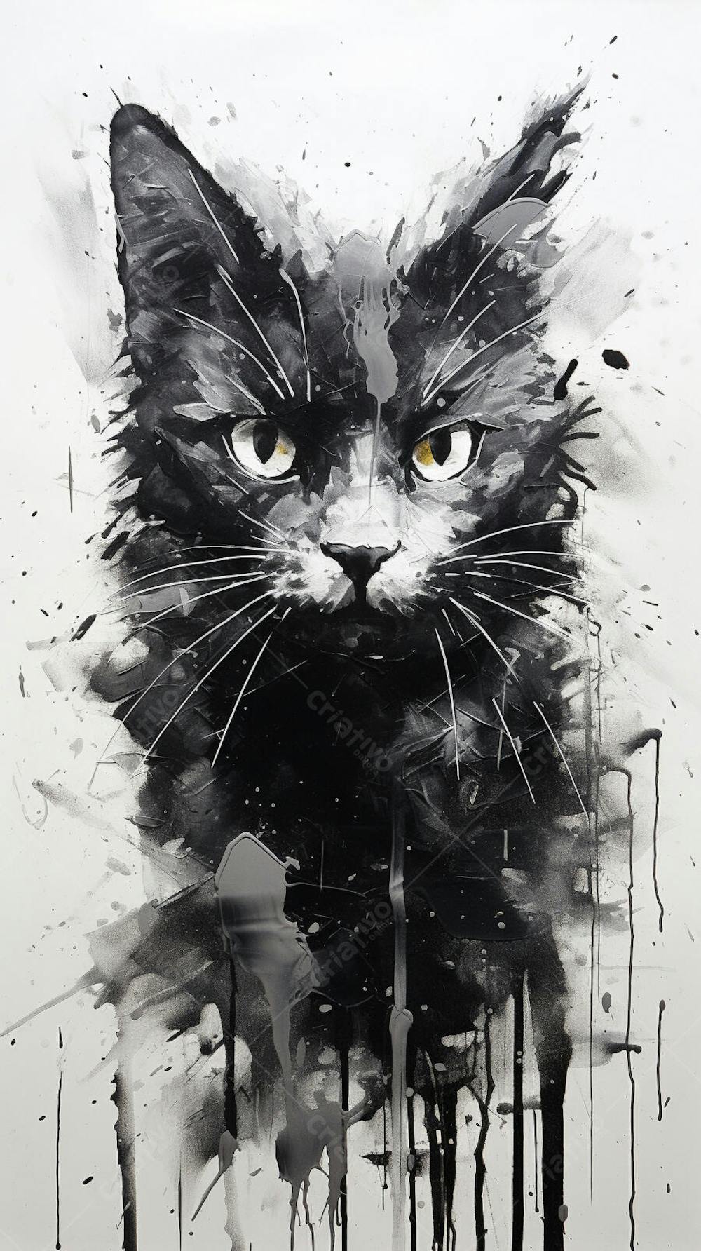 Arte de Gato Preto e Branco - Pintura Expressiva e Contemporânea