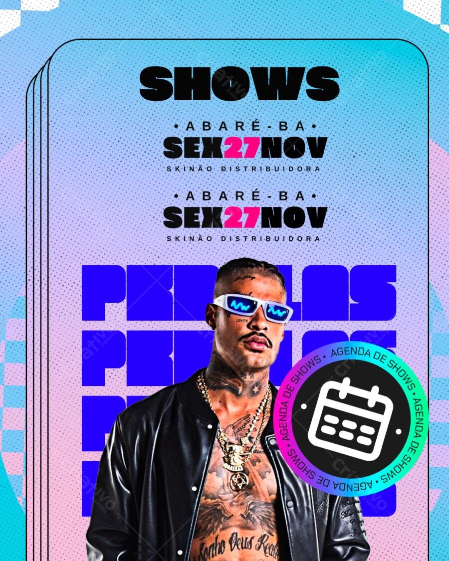 Flyer de Show com Abaré-Ba e Sex27Nov Editável no Canva