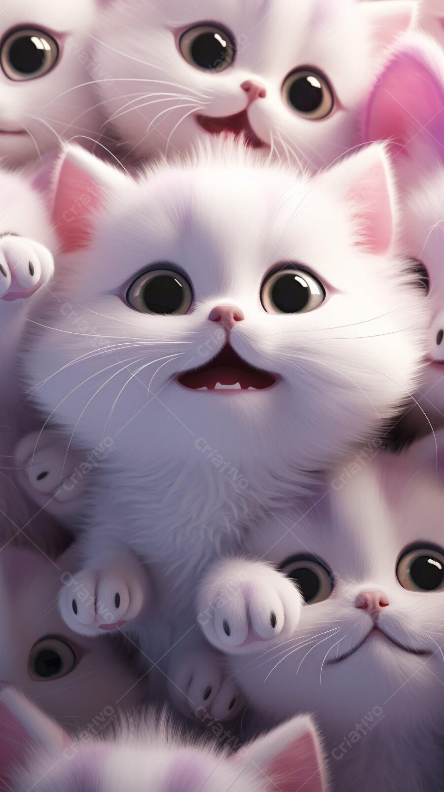 Gatinhos Brancos fofos se amontoando