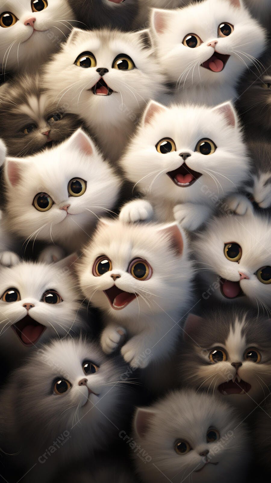 Gatinhos fofos agrupados fundo escuro