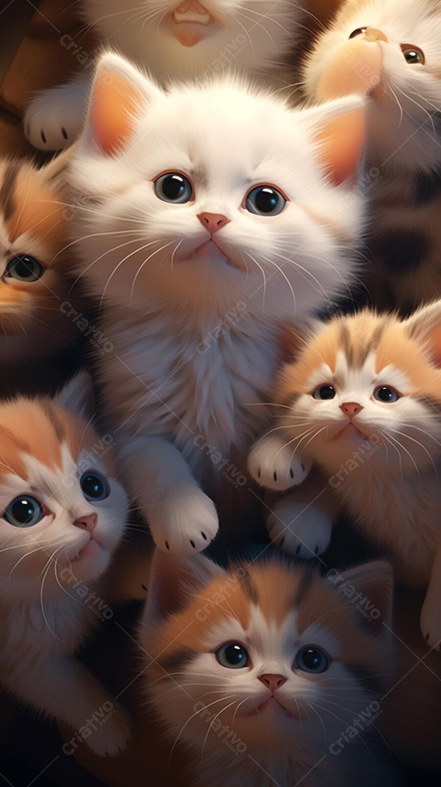 Gatinhos fofos em caixa branca e laranja