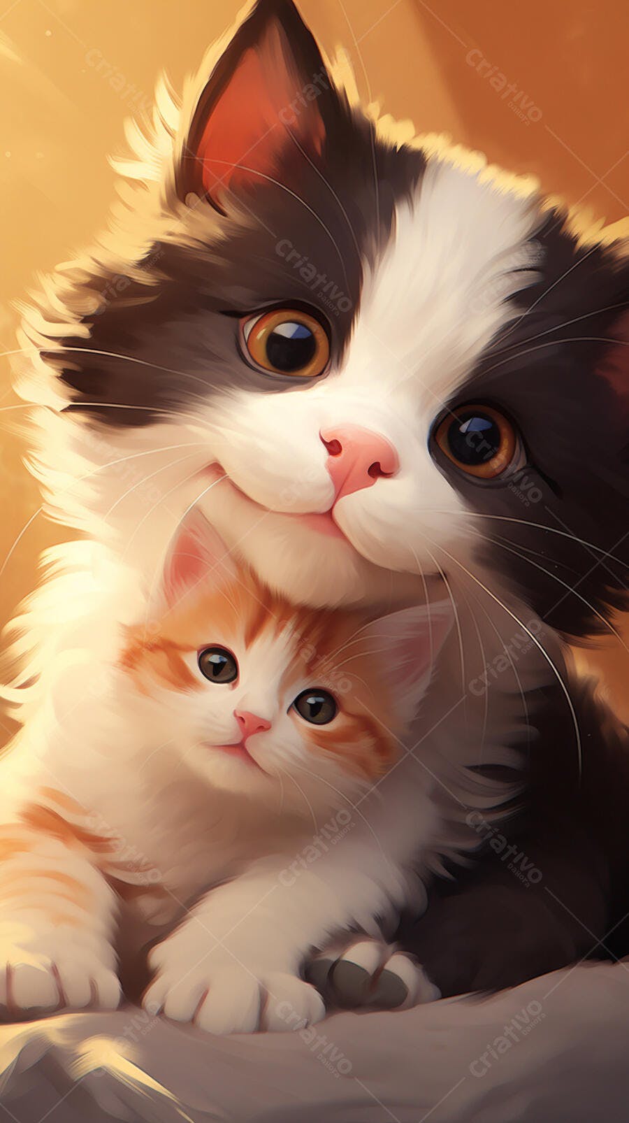 Gatos fofos abraçados em tons pastéis