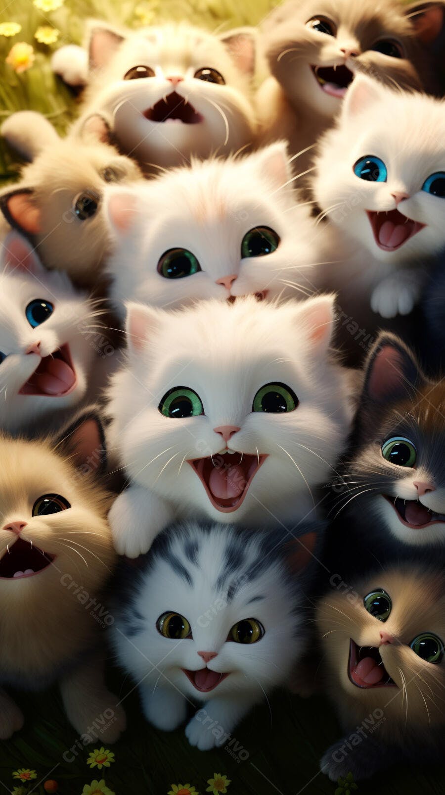 Gatinhos fofos em jardim florido