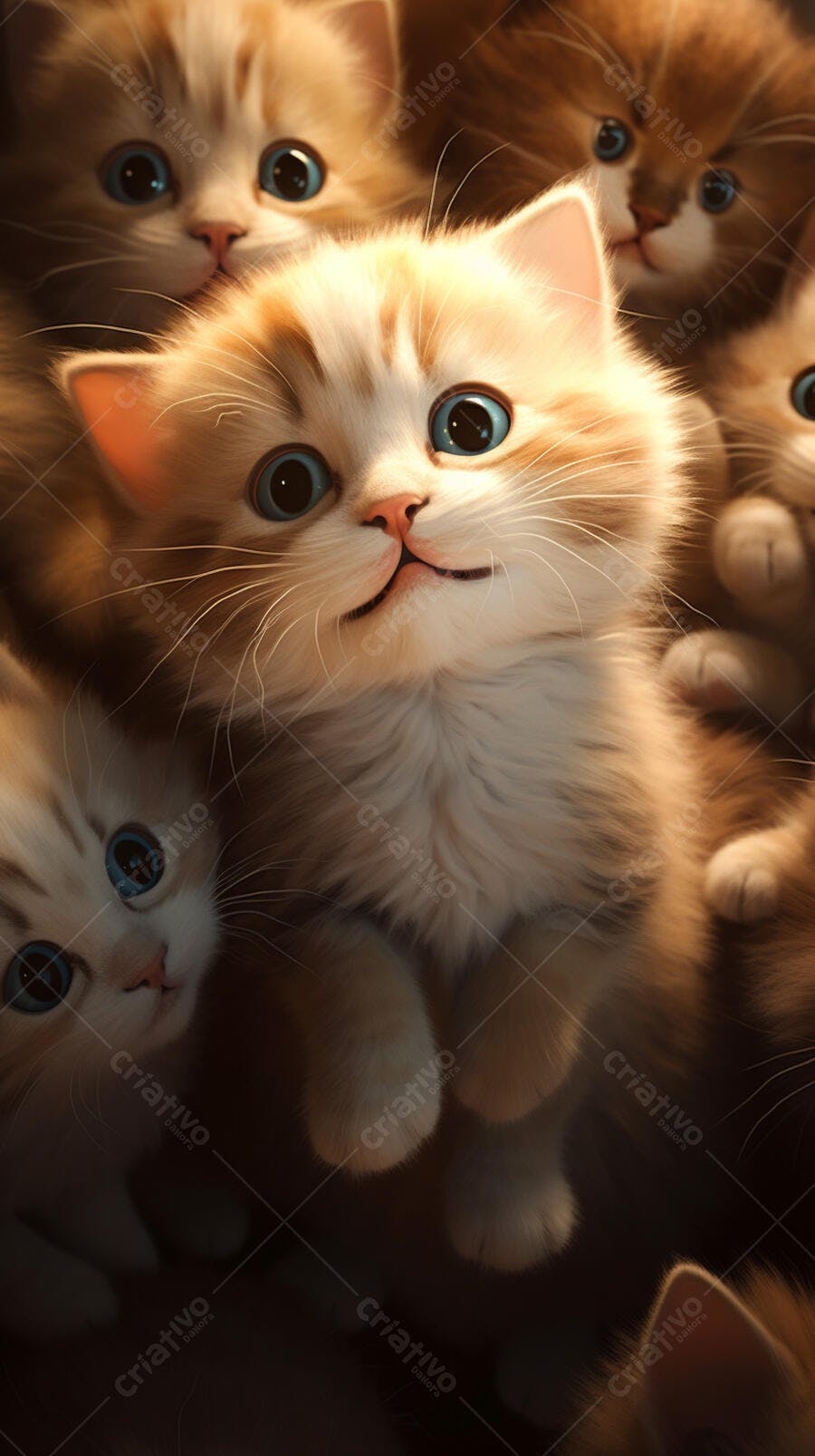 Gatinhos fofos em tons de creme e laranja