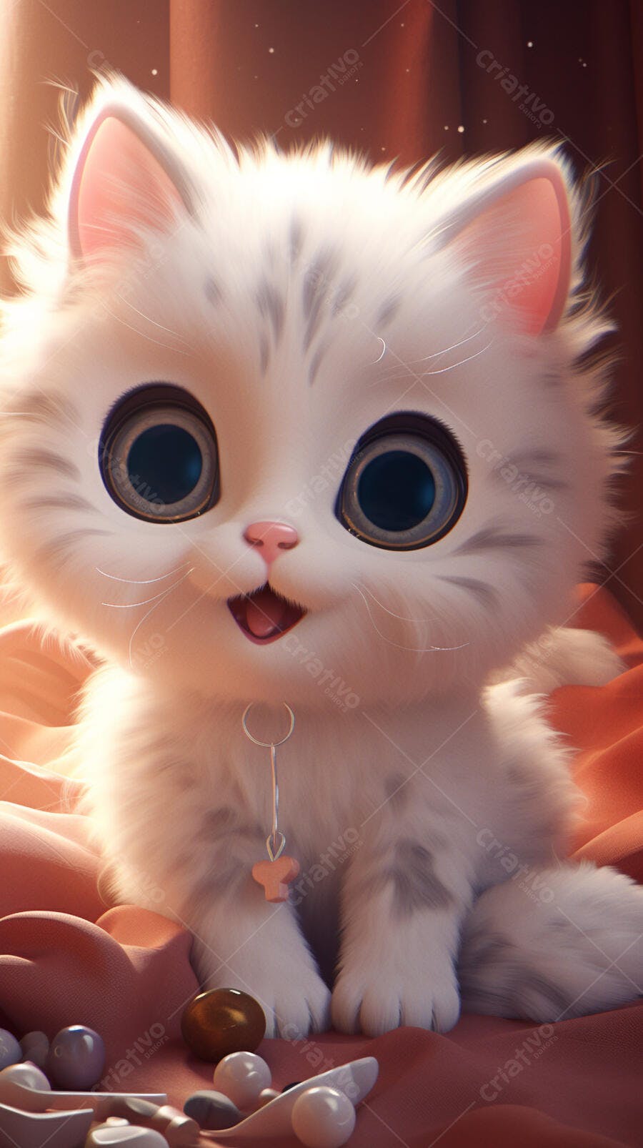 Gatinho branco fofinho em tecido rosa