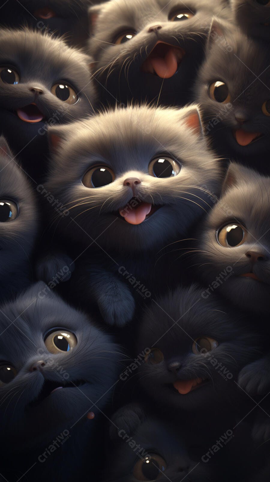 Gatinhos fofos em grupo cinza escuro
