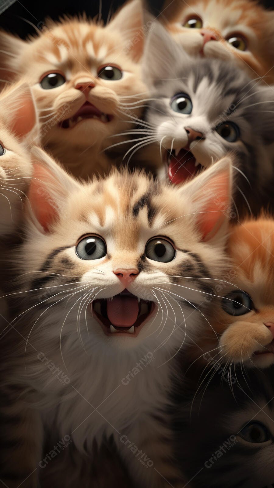 Gatinhos fofos em close bege laranja e cinza