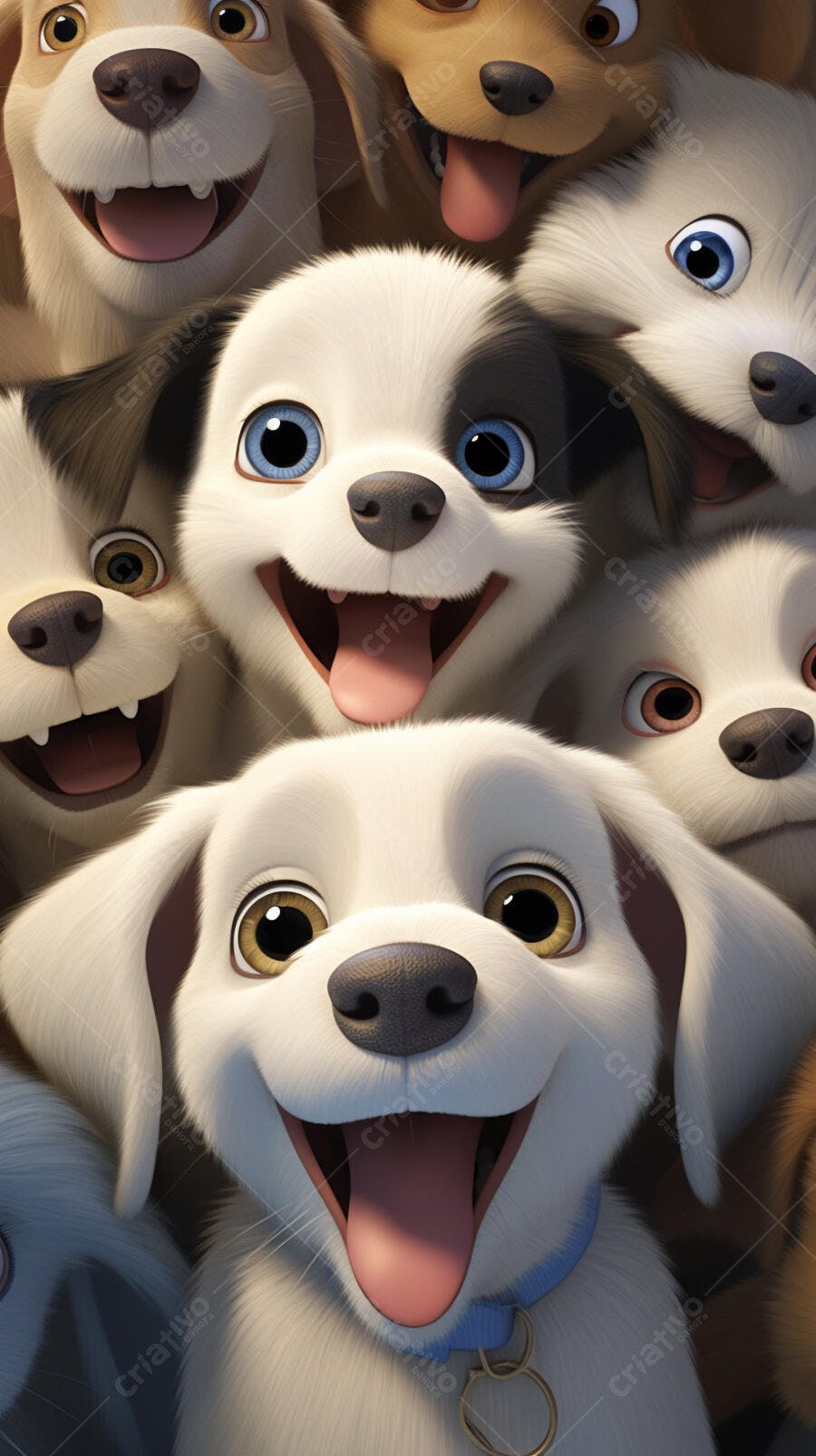 Cachorros animados sorrindo juntos