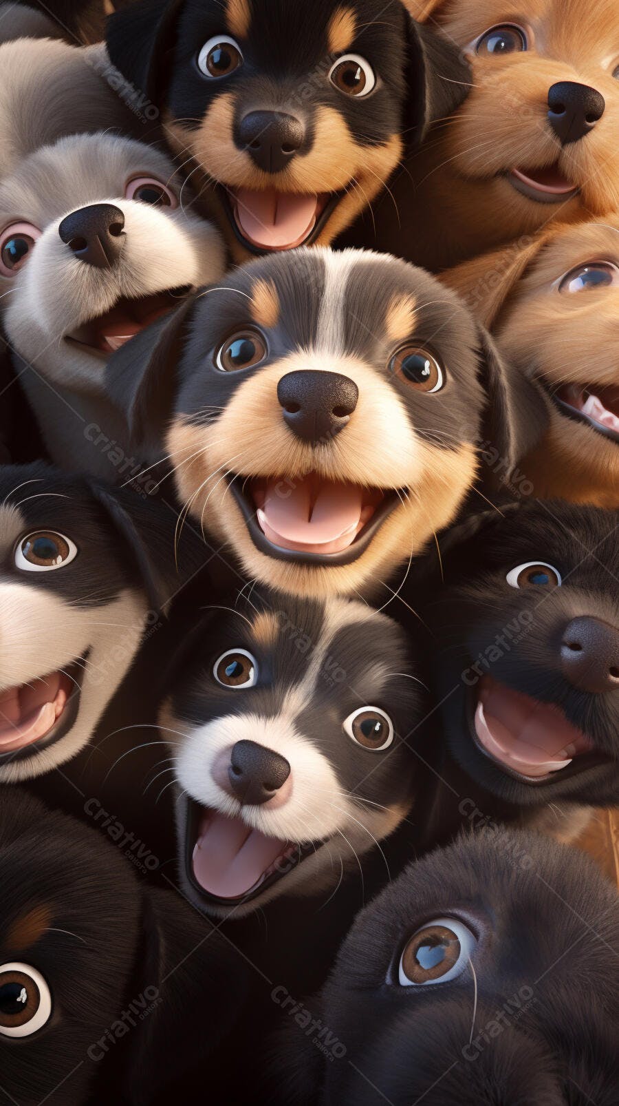 Cachorros filhotes felizes em selfie
