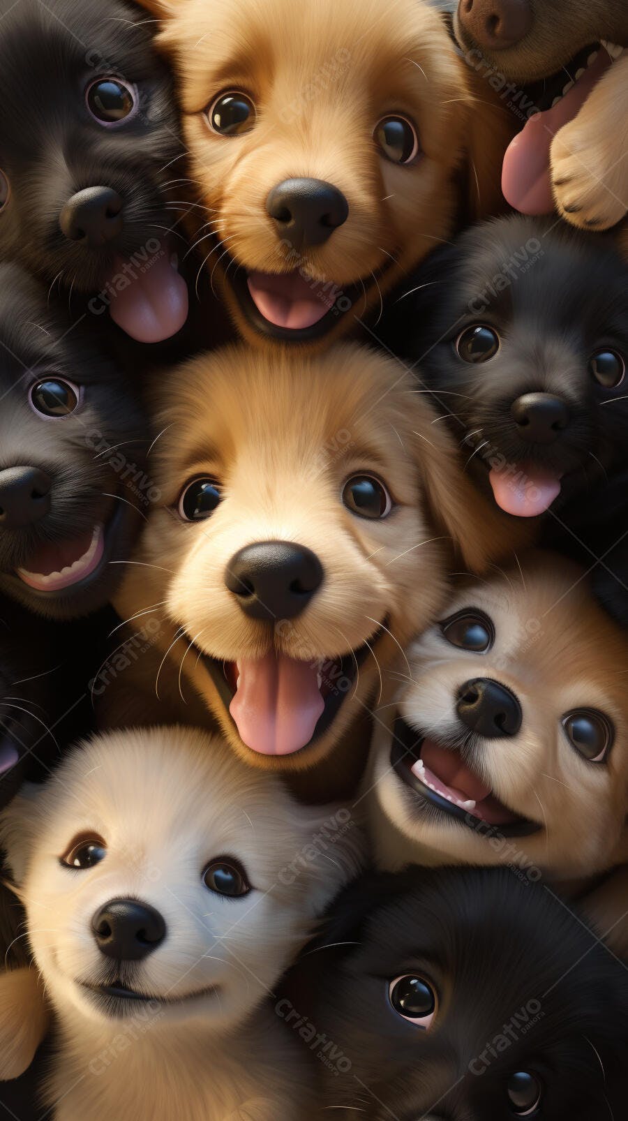Filhotes fofos abraçados em selfie