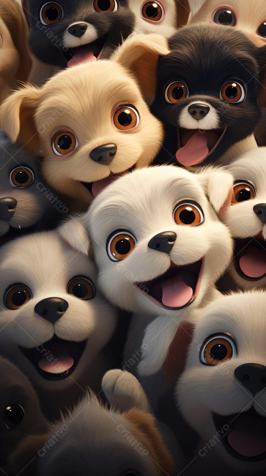 Cachorros fofos agrupados imagem 3D