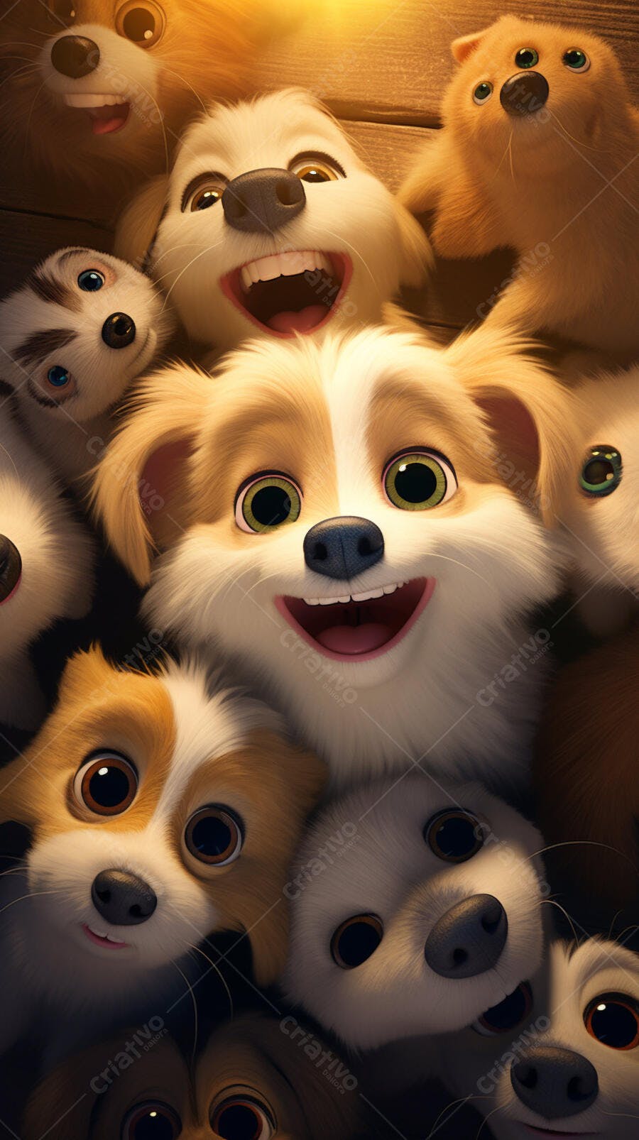 Cachorros fofos em selfie iluminada