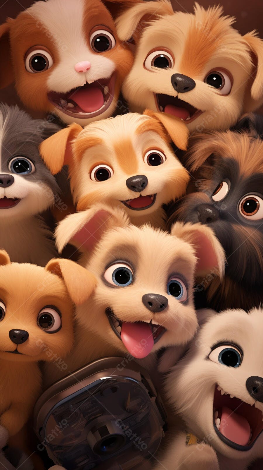 Cachorros fofos fazendo selfie com câmera